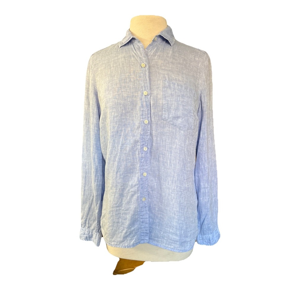 Ply The Waters Guideboat Co 100% Linen Button‎ Down Shirt Blue S *RARE*